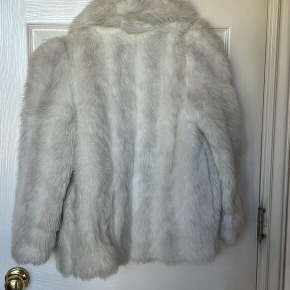 Vintage Faux Fur Coat White w/ Gray Size M - Picture 5 of 6